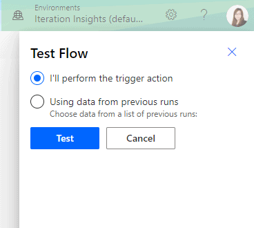 the Test flow window in power automate 