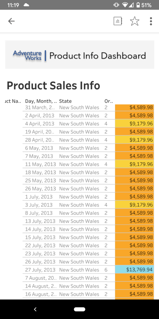 Tableau Mobile App View