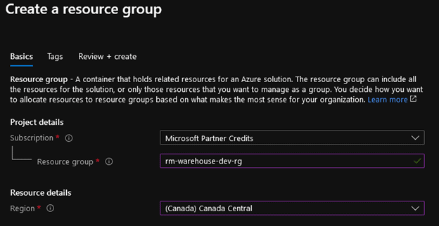 create a resource group