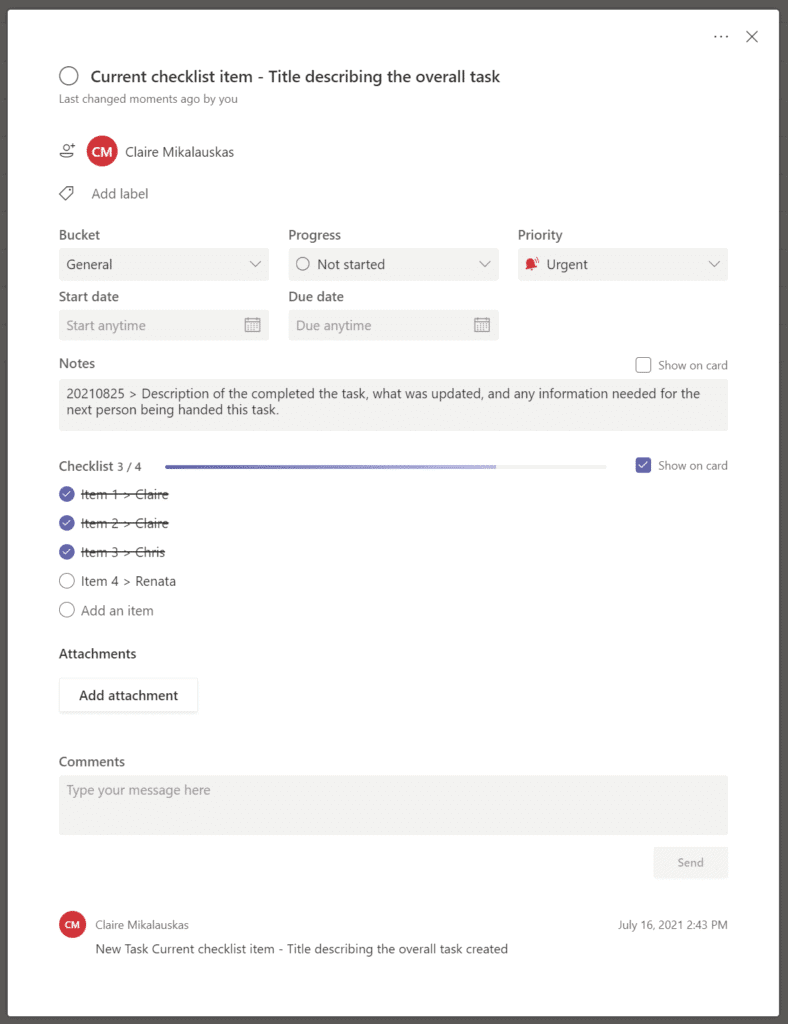 Screenshot of the pop-up for creating a task that shows all the components listed in the following section together. 