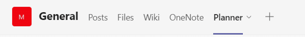 Screenshot of the menu bar at the top of a Teams channel where a Planner can be added. 
