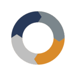 A circular image featuring blue, grey, white, and orange colours.