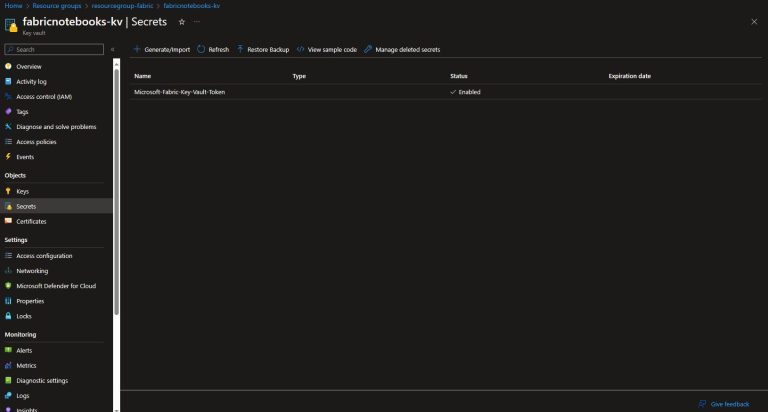 Secrets in Azure Key Vault with Fabric Notebooks