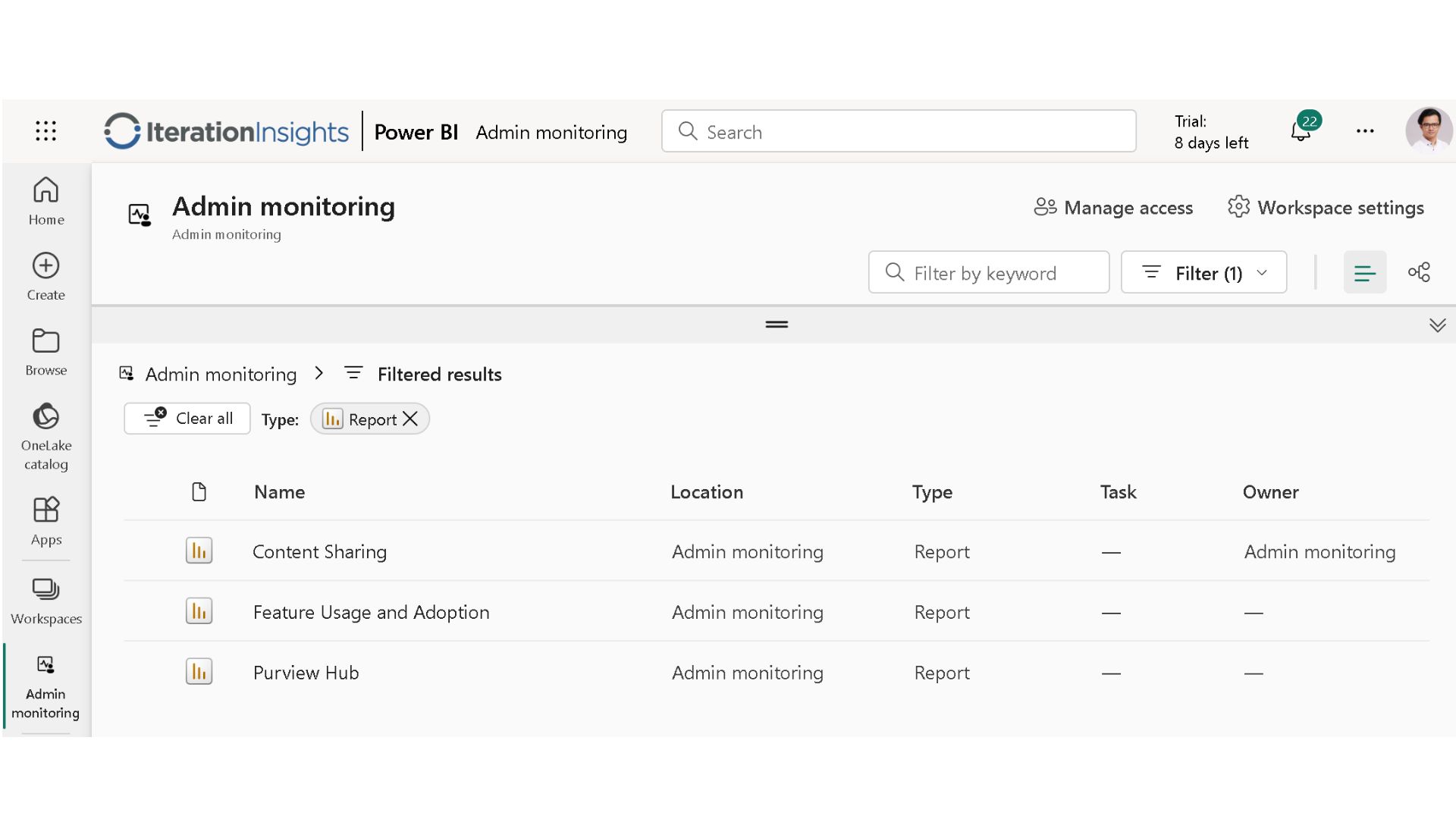 Out-of-the-box reports for Admin Monitoring