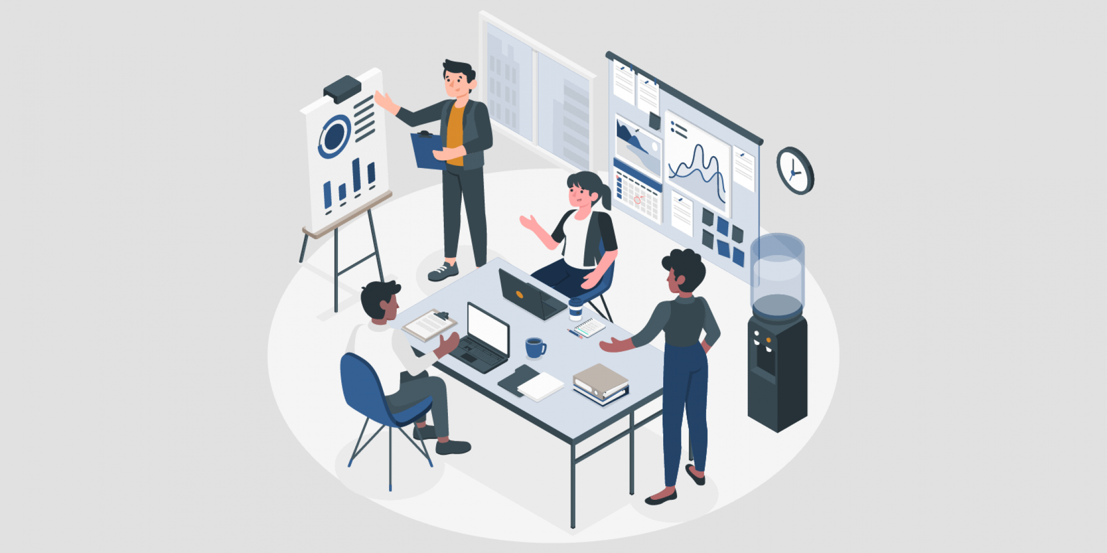Office workers collaborating in a Center of Excellence