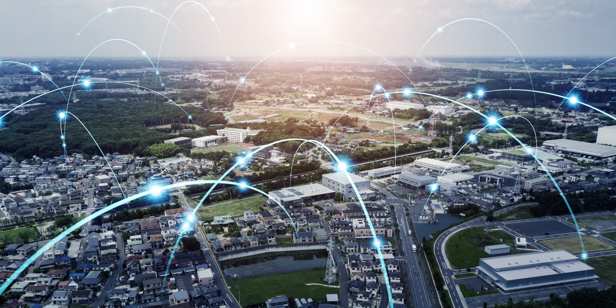 Smart city and communication network concept. 5G. IoT (Internet of Things). Telecommunication.